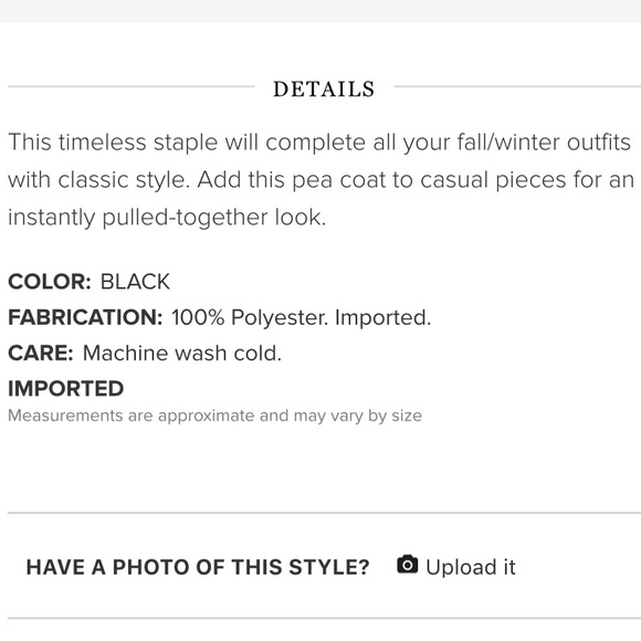 NWT Just Fab Classic Pea Coat in Black Size Medium - Picture 13 of 13